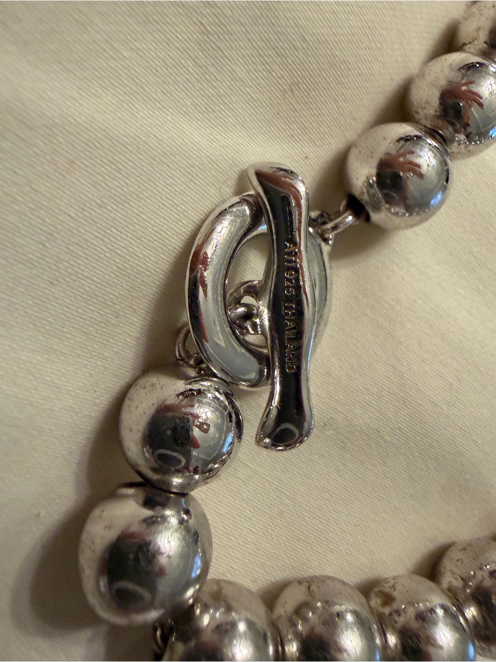 ATI Sterling Silver Chunky Ball Bead Bracelet 925 Thailand Toggle Clasp EUC